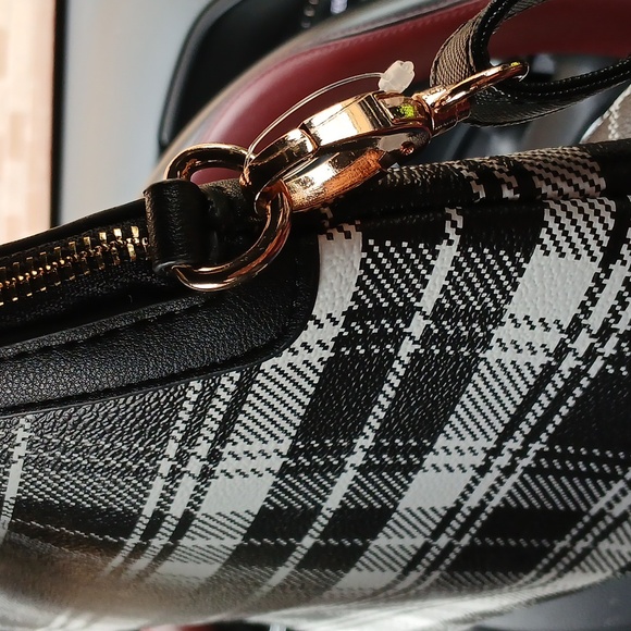 IMAN Plaid Dome Satchel Black/White - Picture 4 of 9